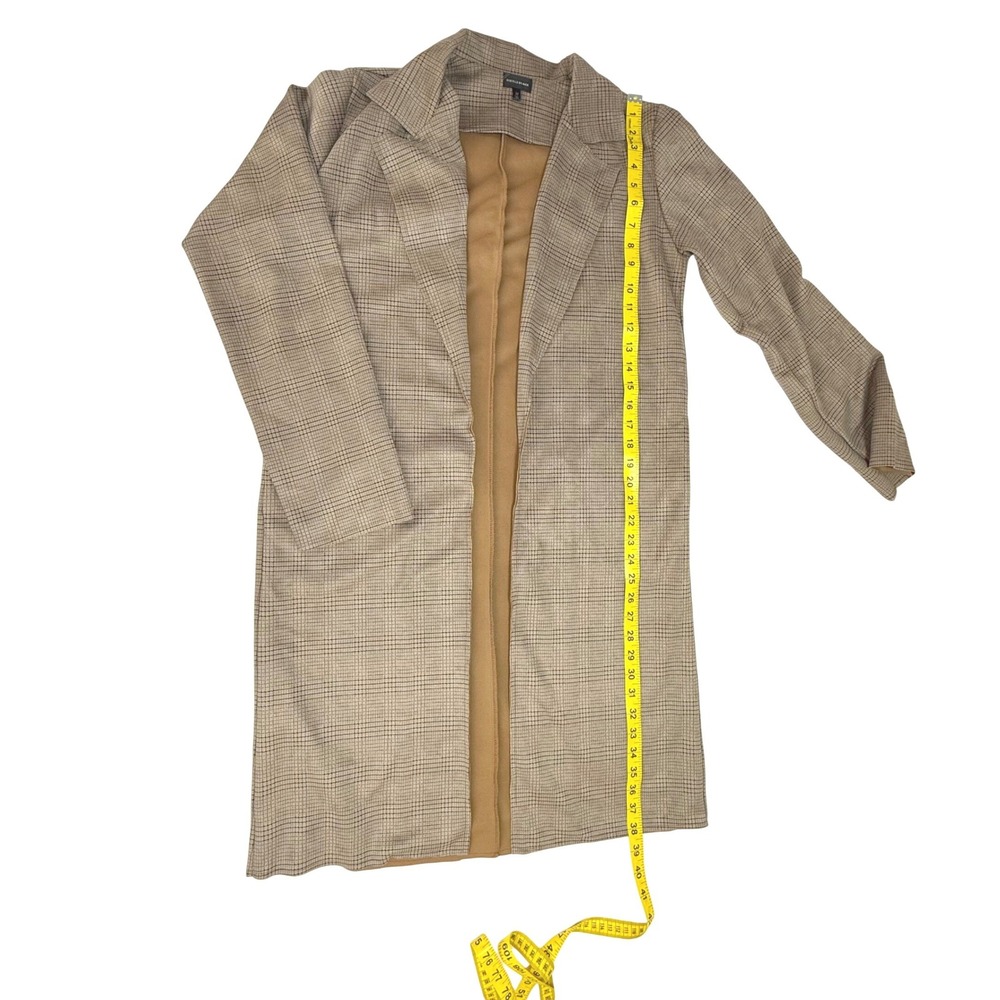 BUCKLE BLACK Plaid Trench Flyaway Jacket Brown Faux Suede Raw Edge Pocket Size M - Picture 3 of 9